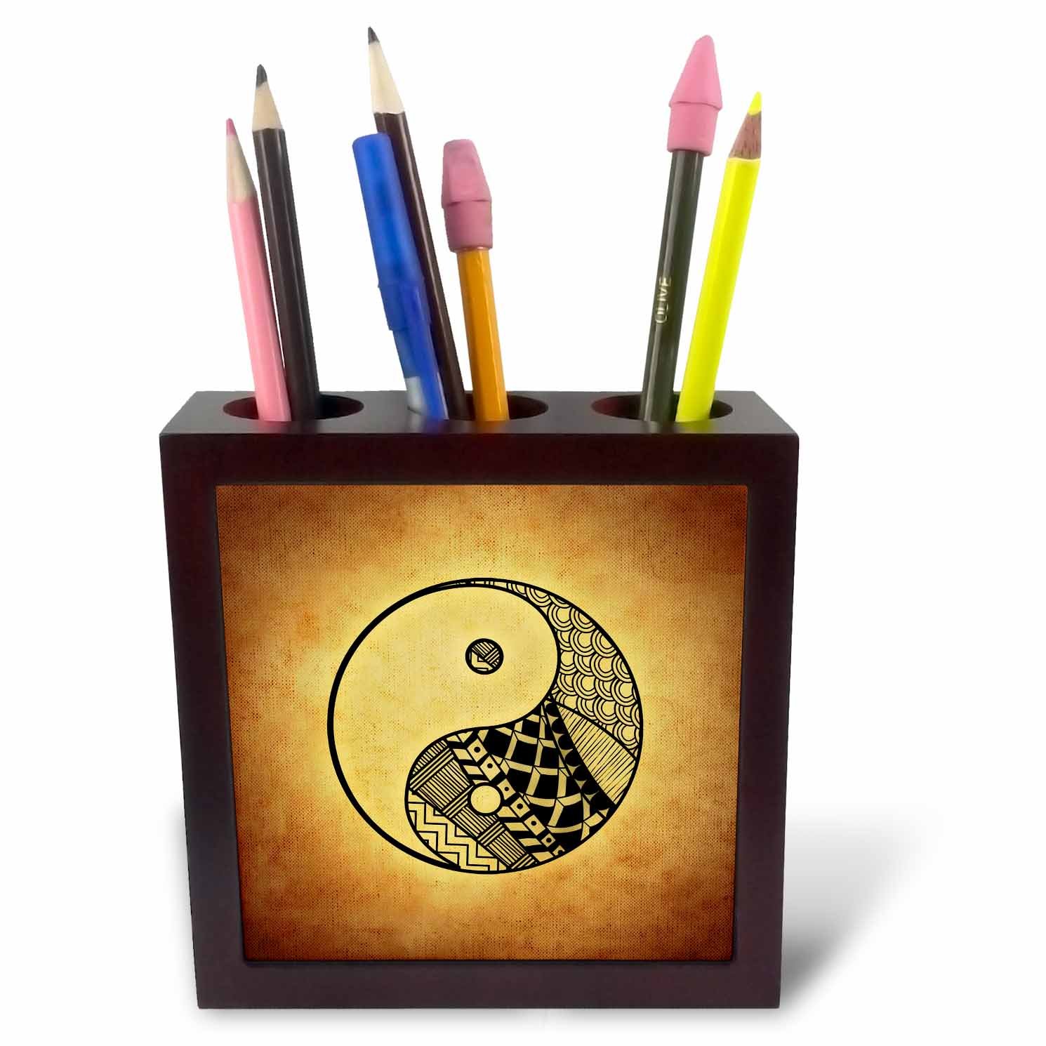 3dRose ph_236645_1 5-Inch "Yin and Yang Asia Symbol" Tile Pen Holder
