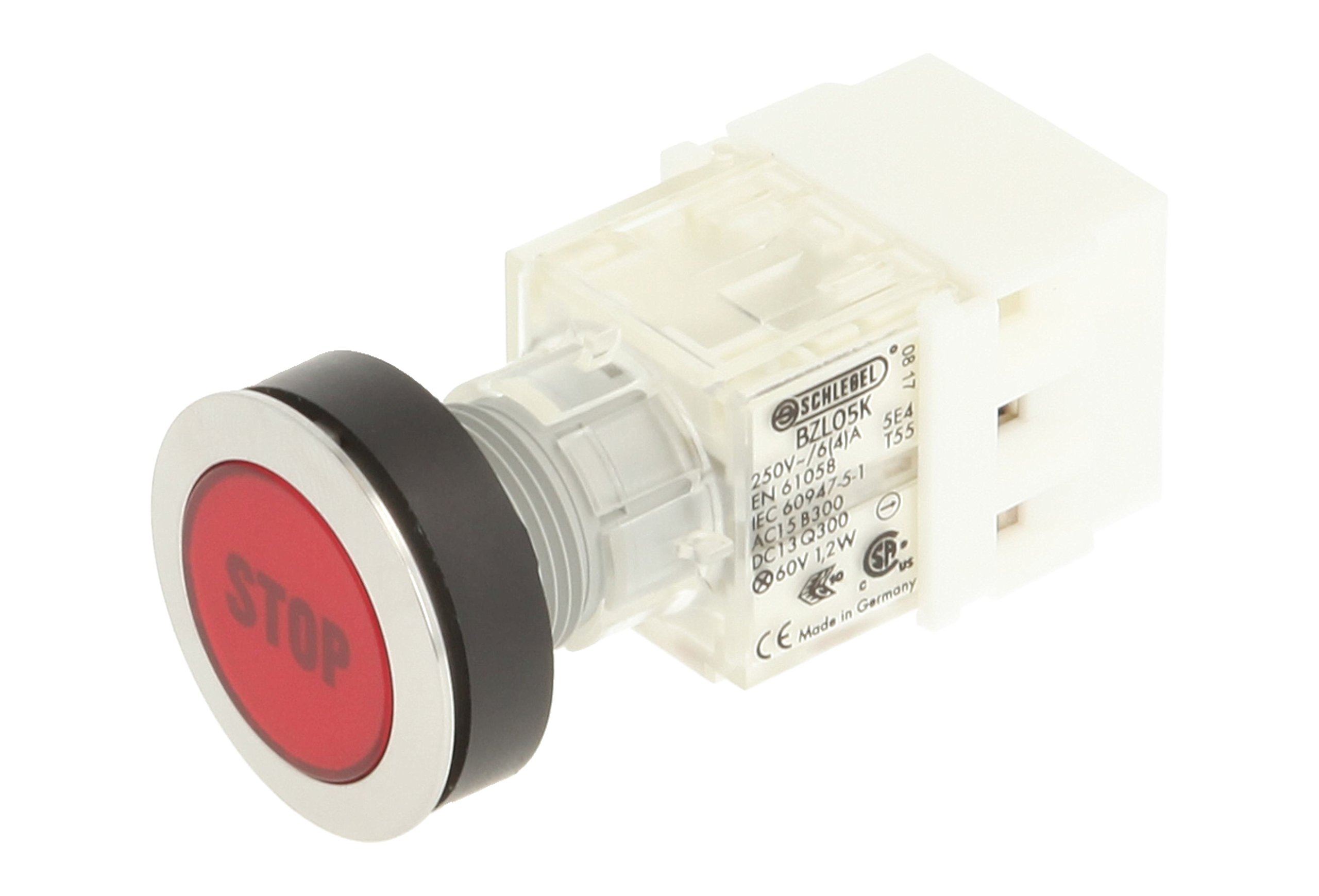 Club 23.000.714 Stainless Steel Push Button Switch Cap, Bezeichungs Child Stop Light Up Probe Contact Transmitter 1 N, SCREW ON CONNECTOR 24 V LED – Red (Pack of 2)