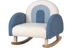 HOMGX Kids Rocking Chair, Toddler Couch with Solid Wood Base & Non-Slip Pads, Kids Rocking Sofa with Plush Fabric, Cute Children Rocker Armchair in Playroom, Nursery, Bedroom