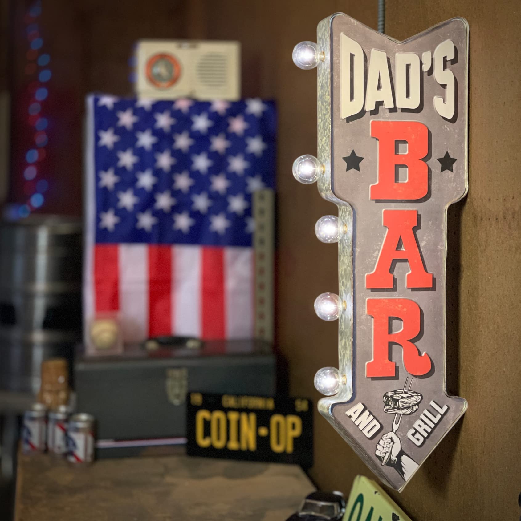 Dad's Bar Double-Sided Marquee Sign With Vintage