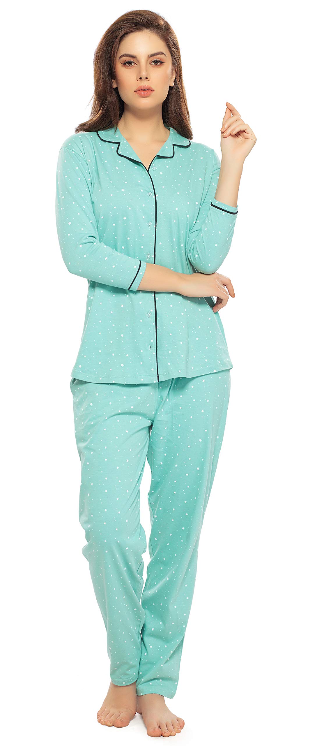 ZEYO Women's Cotton Star Print Night Suit