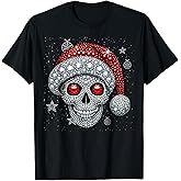 Sugar Skull with Santa Hat Tee Christmas Pajama Xmas T-Shirt