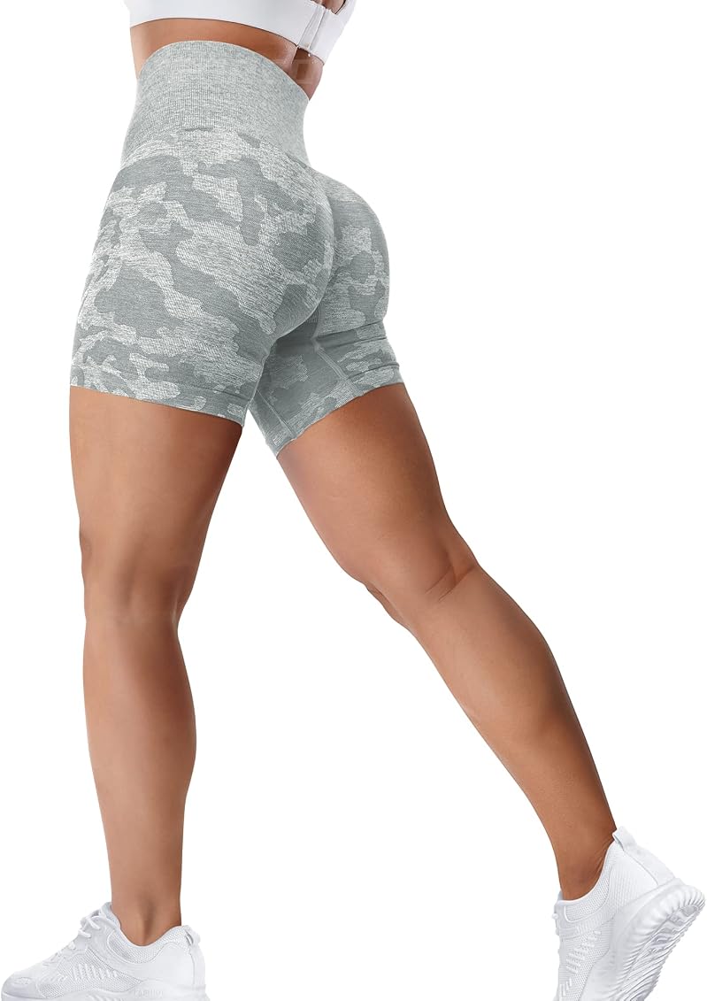 YEOREO Women Seamless Camo Shorts High Waisted Gym Yoga Workout Grey XS at  Amazon Women's Clothing store