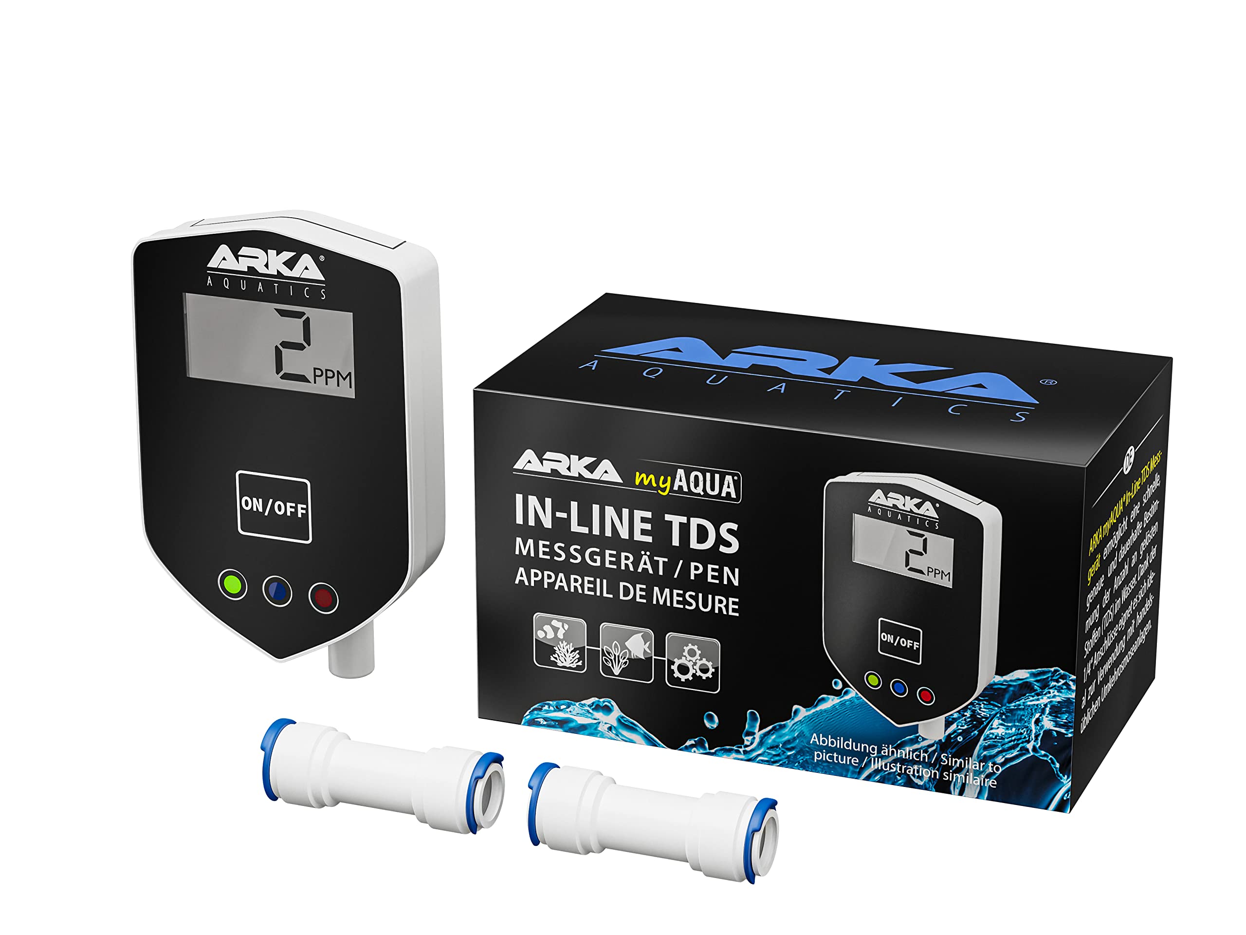 ARKA - myAqua Inline TDS Meter - Ideal for Permanently Measuring the TDS Value in Any Osmosis Water, Suitable for Drinking Water, Osmosis Water & Aquariums