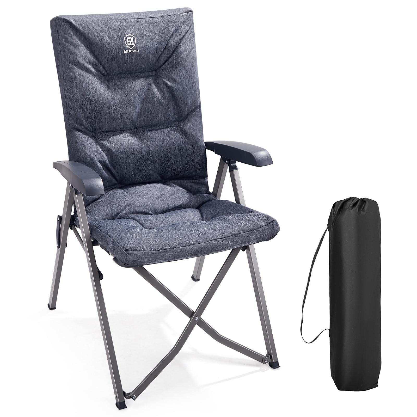 EVER ADVANCED Folding Camping Recliner Chair Fully Padded with Adjustable High Back Support Portable for Adults Patio Reclining Chair Image