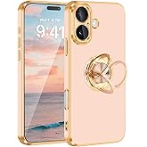 Fingic for iPhone 17 Phone Case[with 360° Ring Holder][Support Magnetic Car Mount] Cute Kickstand Slim Women Girls Nonslip Hard PC Soft TPU Rugged Bumper Protective Case for iPhone 17,6.3",Rose Gold