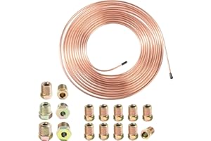 ASUBHA 25 Ft. 3/16 Copper Nickel Brake Line,Rustproof Brake Line Tubing Kit, Flexible Copper Coated Alloy Brake Line Tubing Coil with 16 Inverted Flare Fittings SAE Standard