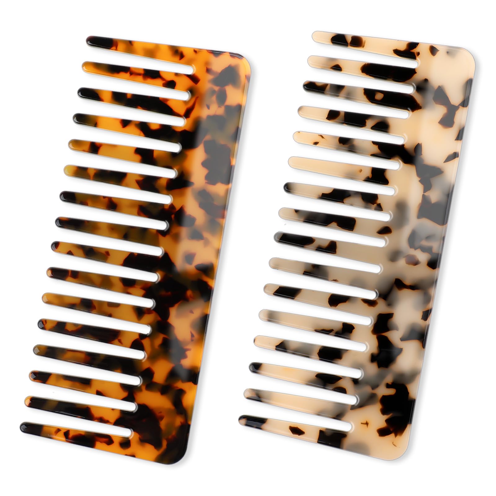 Cellulose Wide Tooth Comb, 6 Inches Large Detangling Hair Combs Shower Comb Portable Travel Curly Hair Comb Styling Hair Brush for Women Curls/Wavy/Dry/Wet/Long/Thick Hair (2 PCS,Tortoise Shell,Ivory)