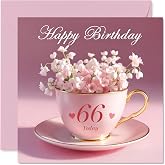 Stuff4 66th Birthday Cards for Women, Cup of Flowers | Happy Birthday Card for 66 Year Old Woman Nanny Sister Friend Wife, 5.7 Inch Bday Greeting Cards