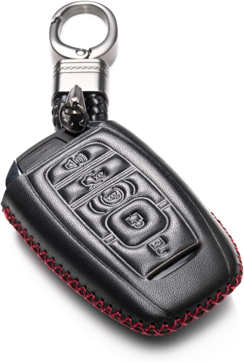 ford keychain amazon on Amazon Com Vitodeco Genuine Leather Keyless Smart Key Fob Case Cover Protector With Leather Key Chain For 2017 2019 Lincoln Continental Mkc Mkz Mkx 2018 2019 Lincoln Navigator 5 Buttons Black Red Automotive
