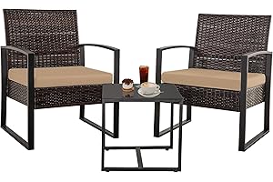 FHFO Outdoor Patio Set 3 Piece Wicker Bistro Set Balcony Furniture with Table for Porch Backyard Lawn,Brown