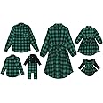 AWIBMK Family Matching Outfits Christmas Green Red Plaid Mommy and Me Dresses Fall Winter Xmas Family Outfits for Photoshoot
