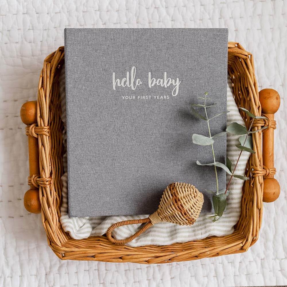 Peachly Minimalist Baby Memory Book for Girls Milestone Keepsake Journal | First Five Years Baby Girl Memory Book | Baby Keepsakes First Year Memory Book | Baby Girl Baby Book | Grey Linen Botanica : Baby