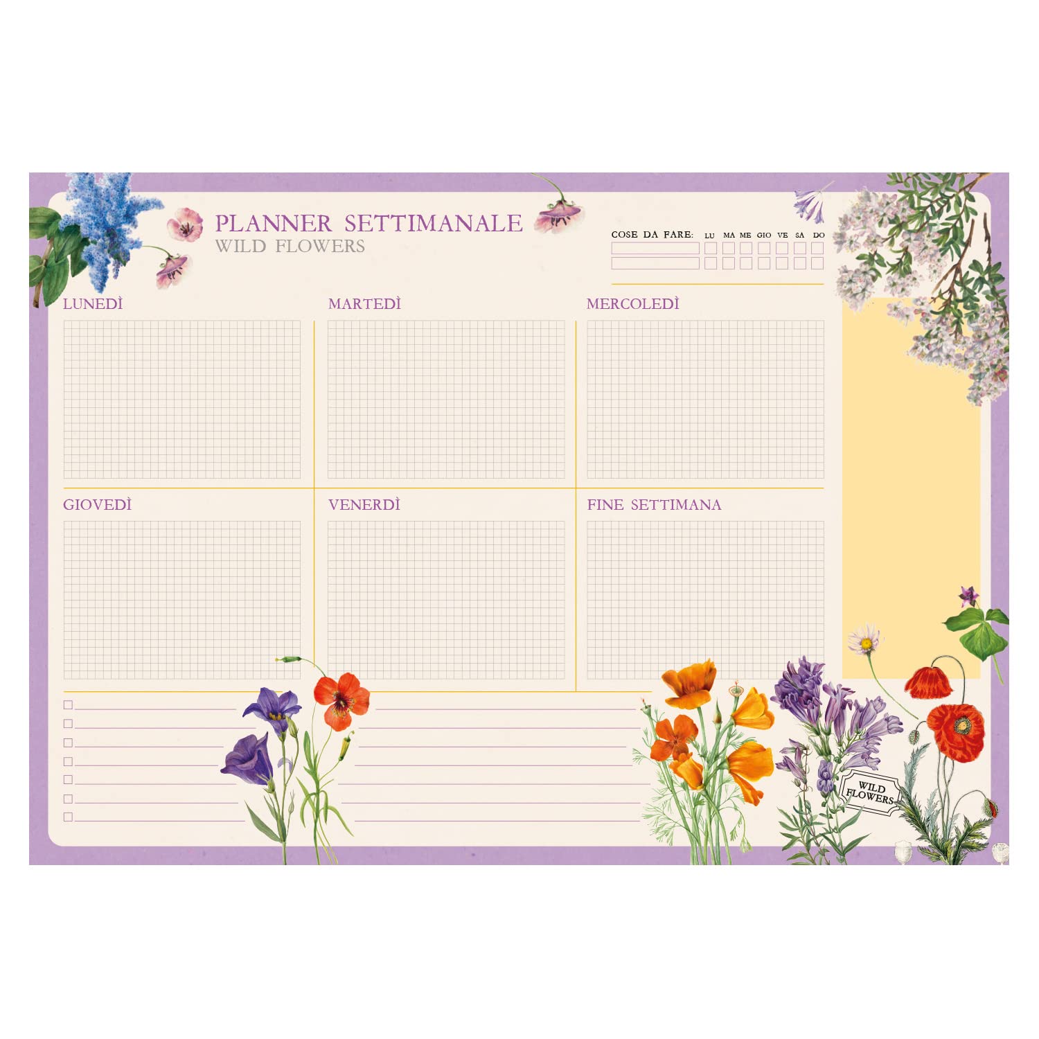 Grupo Erik Weekly Planner A3 In Italian - Wild Flowers | Undated Daily Planner Family, Desk Calendar, 54 Tear Off Pages A3 Notepad | Cute Stationery Gifts Under 10 Pounds, Italian Gifts