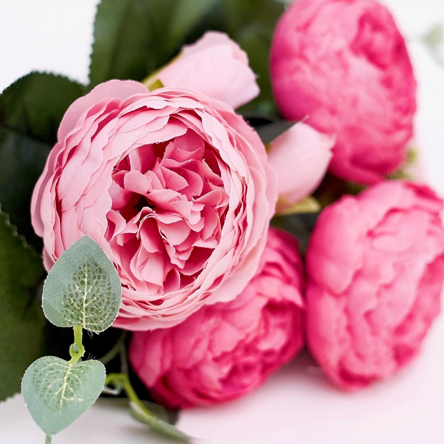 The Baked Studio - Silk Peony and Tea Rose Artificial Bouquet 9 Heads Realistic Fake Plant for DIY Craft Cake Living Room Home Wedding Decoration (LIGHT ROSE)