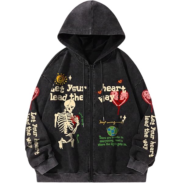 ZHUZHAO 2023 Punk Jackets Streetwear Goth Oversized Zip Up Hoodie