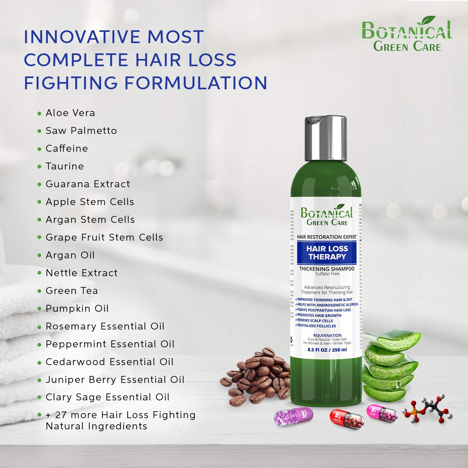 "Hair Loss Therapy" Sulfate-Free Caffeine SHAMPOO, Alopecia Prevention and DHT Blocker. Anti-Hair Loss/Hair Growth Shampoo. Doctor Developed. NEW 2018 FORMULA!: Beauty