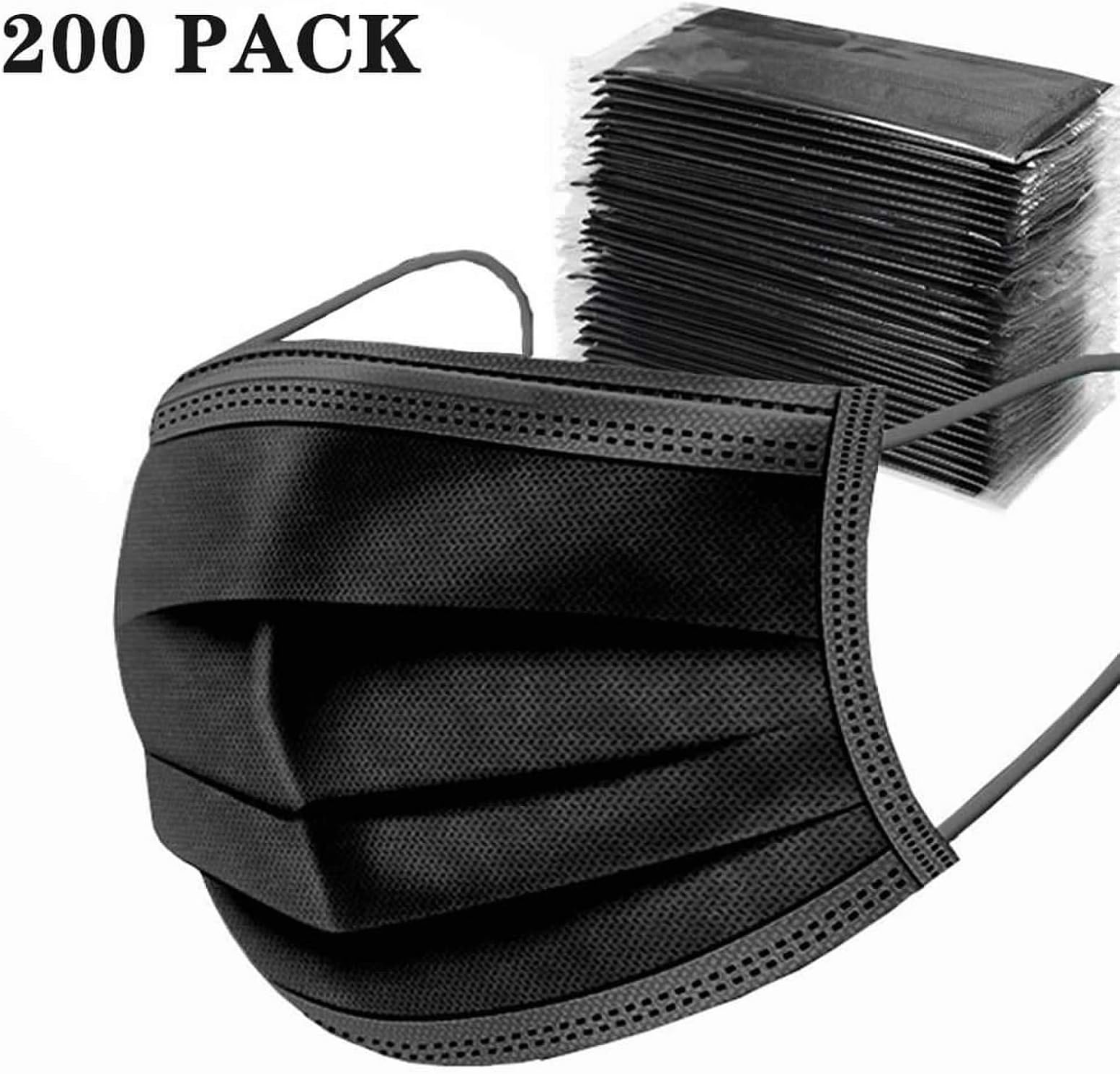 Disposable Surgical Masks with Elastic Ear Hooks,Breathable 3 Layers,Comfortable,Prevent dust Pollution,Prevent flu,Medical (Black/200 Packs)