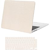 MOSISO Compatible with MacBook Air 13 inch Case 2025-2022 M4 A3240 M3 A3113 M2 A2681, Reduces-Fingerprints Square Grid PU Leather Coated Hard Shell&Keyboard Cover for MacBook Air 13.6 inch Case, Beige