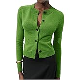 RoseSeek Women's Elegant Button Down Knit Cardigan Long Sleeve Crew Neck Fitted Sweaters Fall Clothes