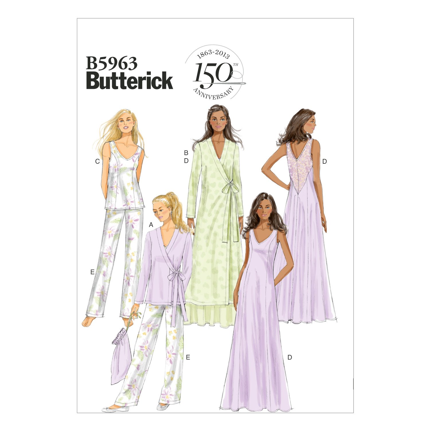 Butterick Patterns B5963 A5 Misses Robe/ Top/ Gown/ Pants and Bag, White,A5 (6-8-10-12-14)