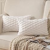 MANDIOO Pack of 2 Cream White Super Soft Plush Fluffy Decorative Throw Pillow Covers 12x20 inch Faux Fur Wool Velvet Cushion Covers Pillow Cases Couch Sofa Bed Living Room