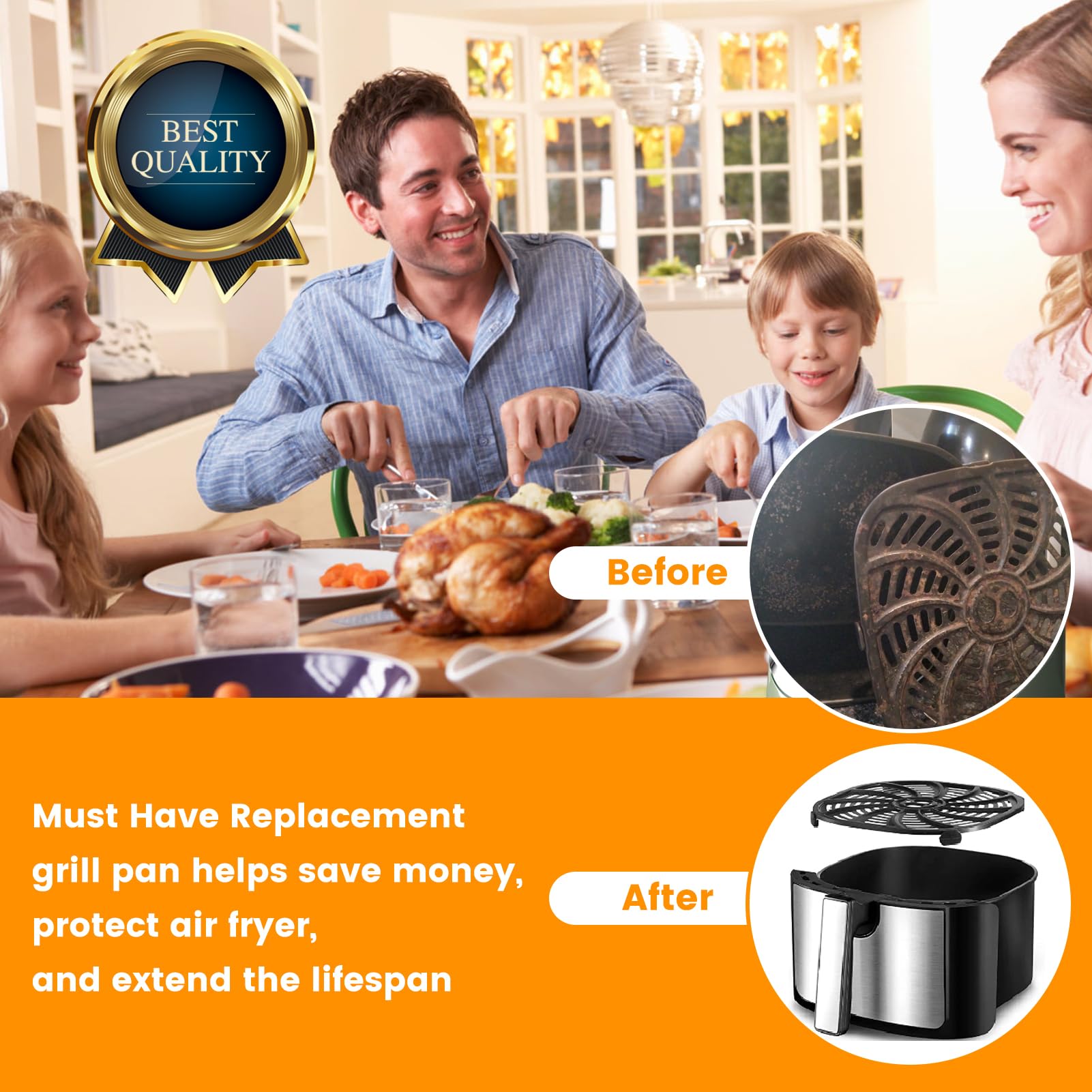 Air Fryer Accessories for Gourmia GAF798 GAF716 7QT Air Fryer, Food Grade Nonstick 8.97''*8.97'' Air Fryer Replacement Parts Rack Tray Grill Pan Grill Plate Crisper Plate, Dishwasher Safe