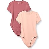 Amazon Essentials Women's Stretch Cotton Jersey Slim-Fit T-Shirt Bodysuit, Pack of 2