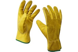 LUVASWEL Leather Work Gloves, Women's Gardening Gloves, Men's Work Gloves for Gardening, Outdoor Activities, Farms, Construction, Lumber Yards, Tig/Mig Welding,Other Work Scenarios.Yellow-M