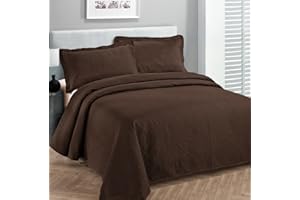FANCY LINEN Fancy Collection Luxury Bedspread Coverlet Embossed Bed Cover Solid Coffee New Over Size 118"x106" King/California King