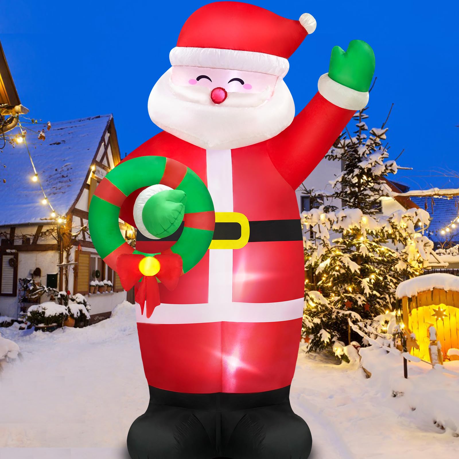 Danxilu 6 FT Santa Inflatable Christmas Decorations Built-in LED Lights, Christmas Inflatable Santa Claus with Garland Blow Up Christmas Decorations for Xmas Garden Lawn Holiday Party