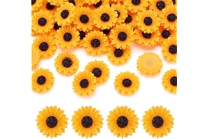 Craftdady 50Pcs Flatback Resin Sunflower Cabochons 15x5mm Undrilled Floral Cameo Charms for Scrapbooking Embellishments Craft Jewelry Making