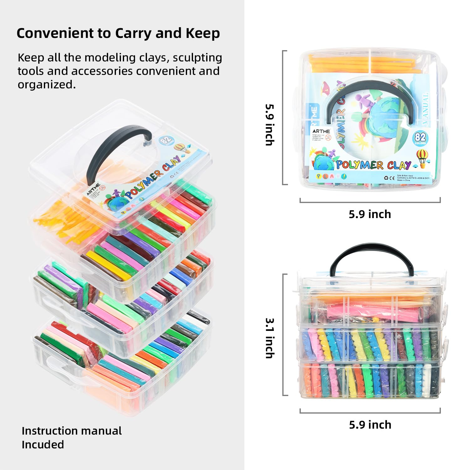 Polymer Clay, ARTME 82 Colors Clay Kit, Oven Bake Modeling Clay, Creative Polymer Clay Kit with Sculpting Tools and Jewelry Accessories, Non-Toxic, Ideal DIY Clay Gifts for Adults and Teens