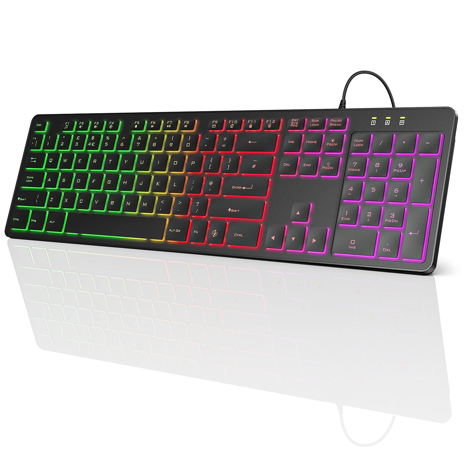 USB Keyboard, TedGem Computer Keyboard, Laptop Keyboard, Wired Keyboard, Backlit RGB PC Keyboard Gaming, Ergonomic Led Keyboard, 12 Multimedia Keys, Compatible with Mac, PC, Smart TV, Laptop