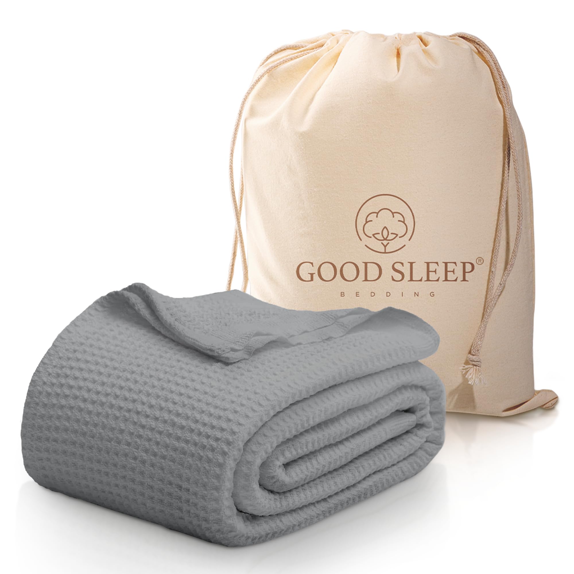 Cotton Blankets Double Size, Luxury Waffle Weave Super Soft Blanket, All Season Blankets & Throws,Breathable Double Size, 100% Cotton Blanket for Bed,(150 x 200) cm, Light Gray