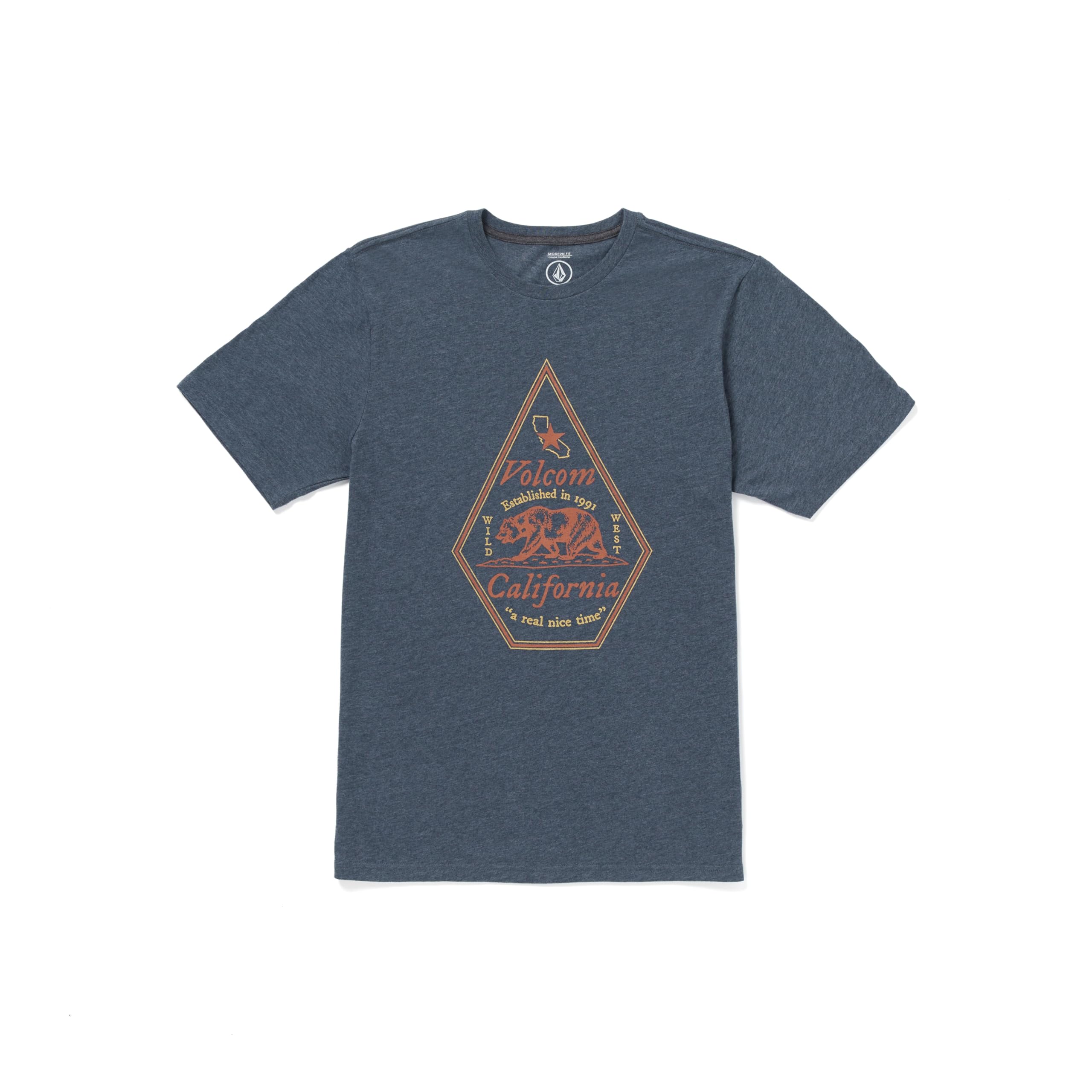Volcom Men’s Calinice Time California State Short Sleeve Heather Tee, Navy Heather, Medium