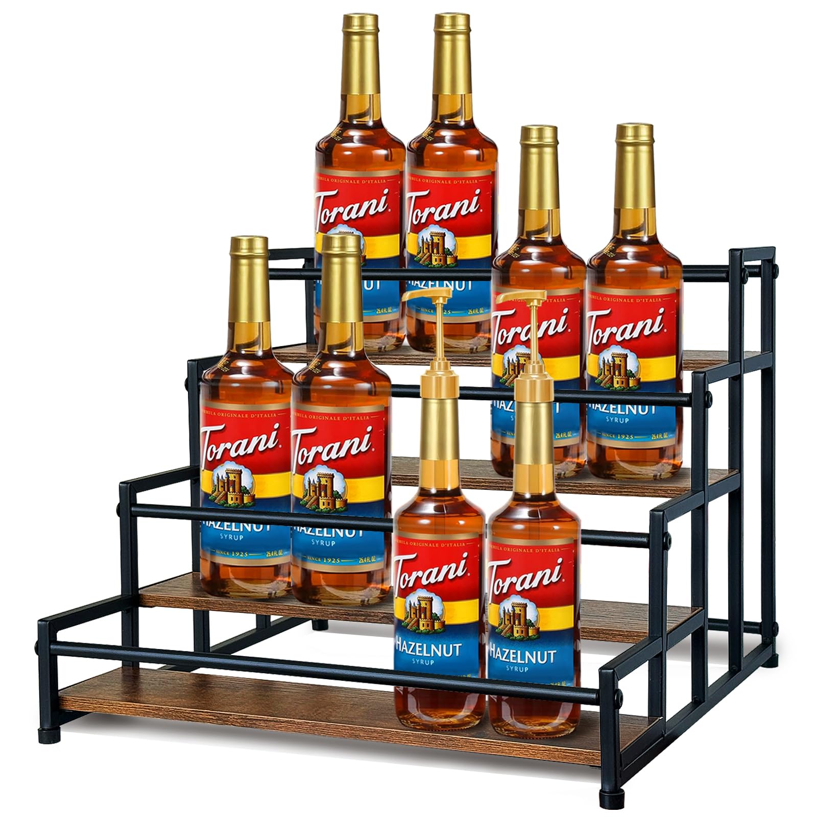 Photo 1 of Klxuyuo 4-Tier Coffee Syrup Rack for 20 Bottles (750ml)–Sturdy Coffee Syrup Organizer Holder for Kitchen, Café, Office