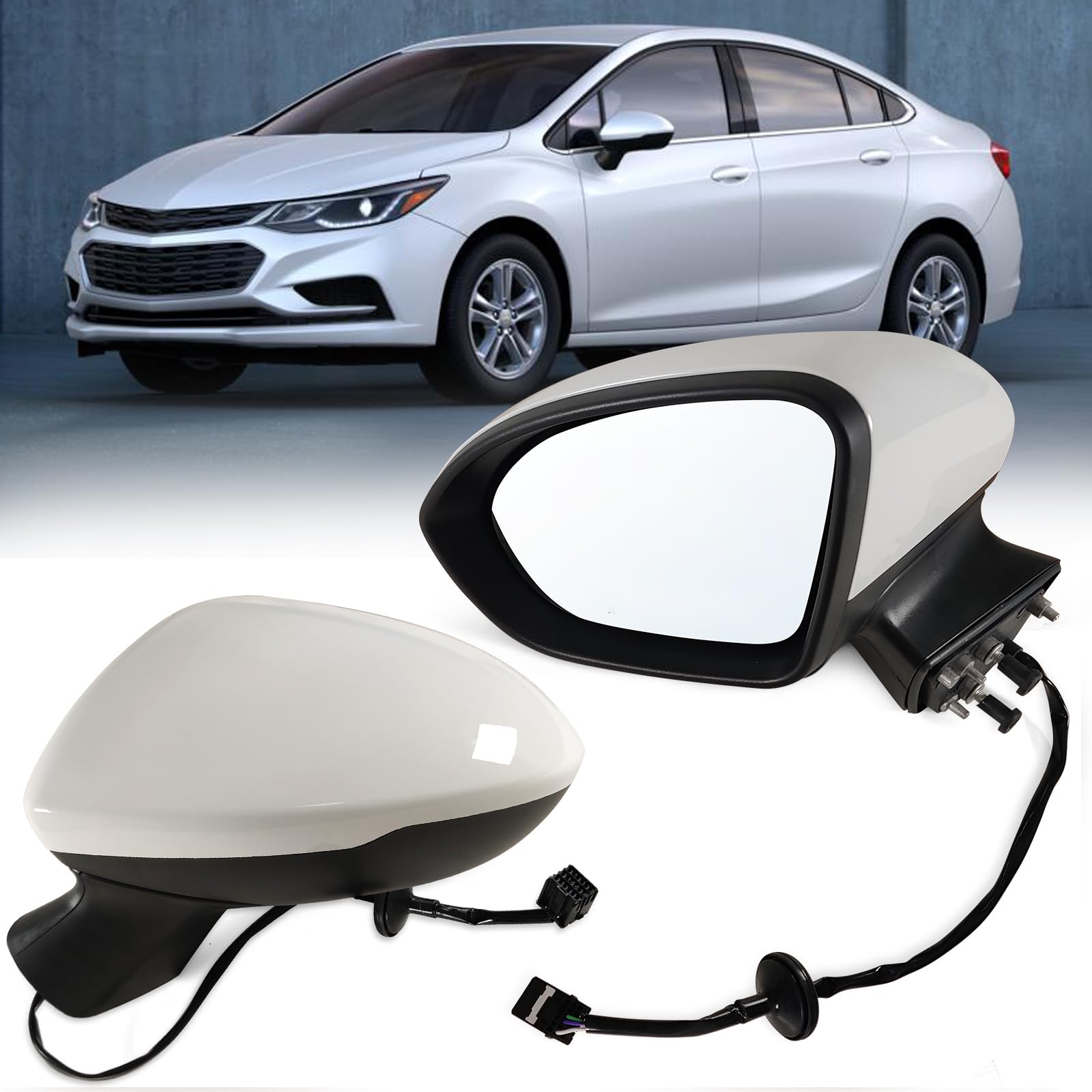 Photo 1 of Lqito Left Driver side Mirror Fits 2016-2019 Chevy Cruze Sedan/Hatchback with Power Glass Without Heated without turn signals without Blind Spot, Match Summit White Replace GM1320541(3Pins)