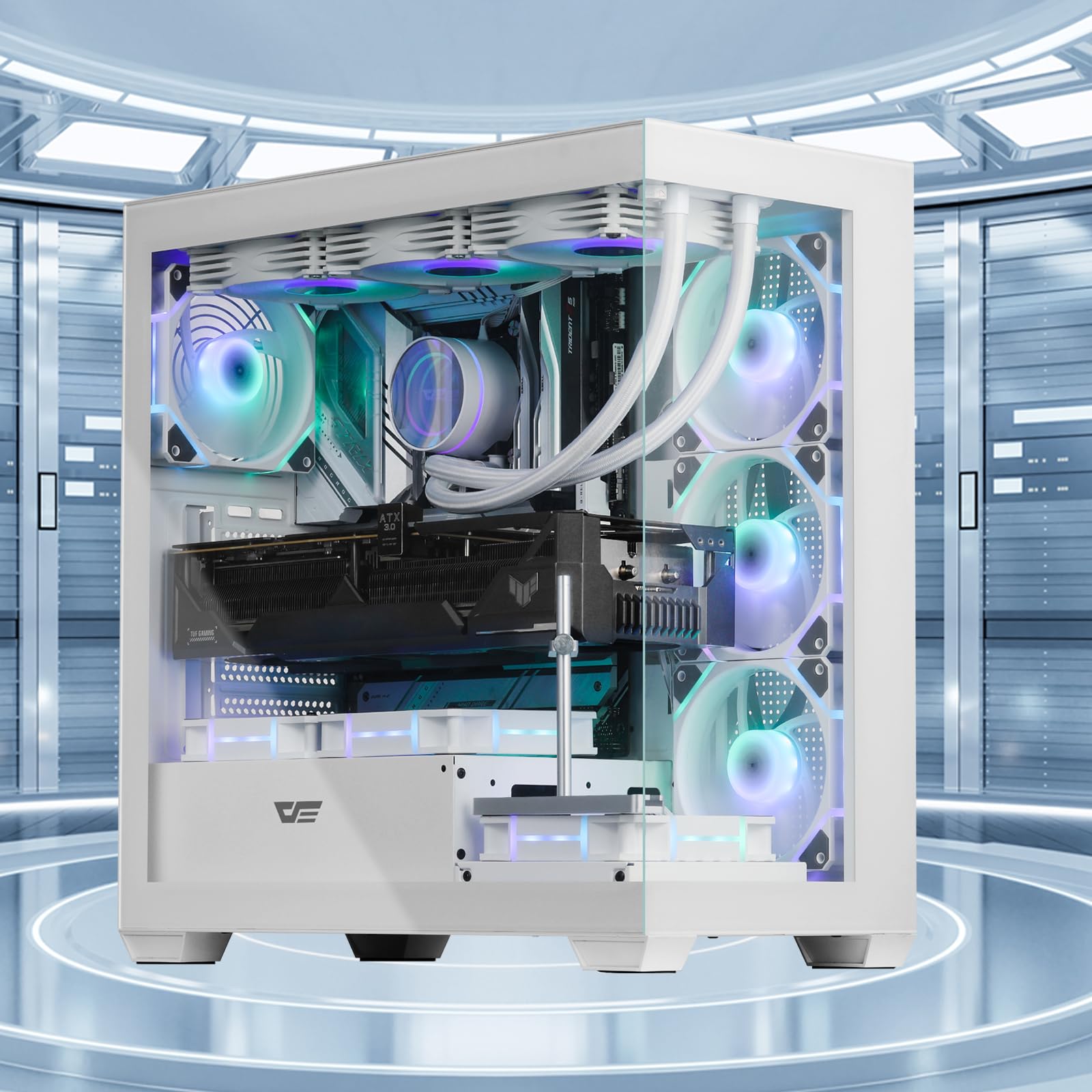 darkFlash ATX Mid-Tower PC Case, Pre-Install 4 PWM ARGB Fans Computer Case, Full View Dual Tempered Glass Gaming PC Case, Type C Port, Supports up to 360mm Water Cooling Radiator,White(DS900)