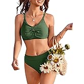 AI'MAGE Bikini Set for Women 2 Piece High Waisted Tummy Control Swimsuits for Women Scoop Neck Women's Bathing Suit 2025