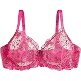 OYOANGLE Women's Plus Size Butterfly Lace Sheer Underwire Bra See Through Mesh Unlined Bras