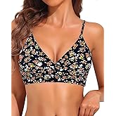 VividHarbor Women's Twist Front V Neck Bikini Top Padded Adjustable Spaghetti Straps Bathing Suit Tops Only