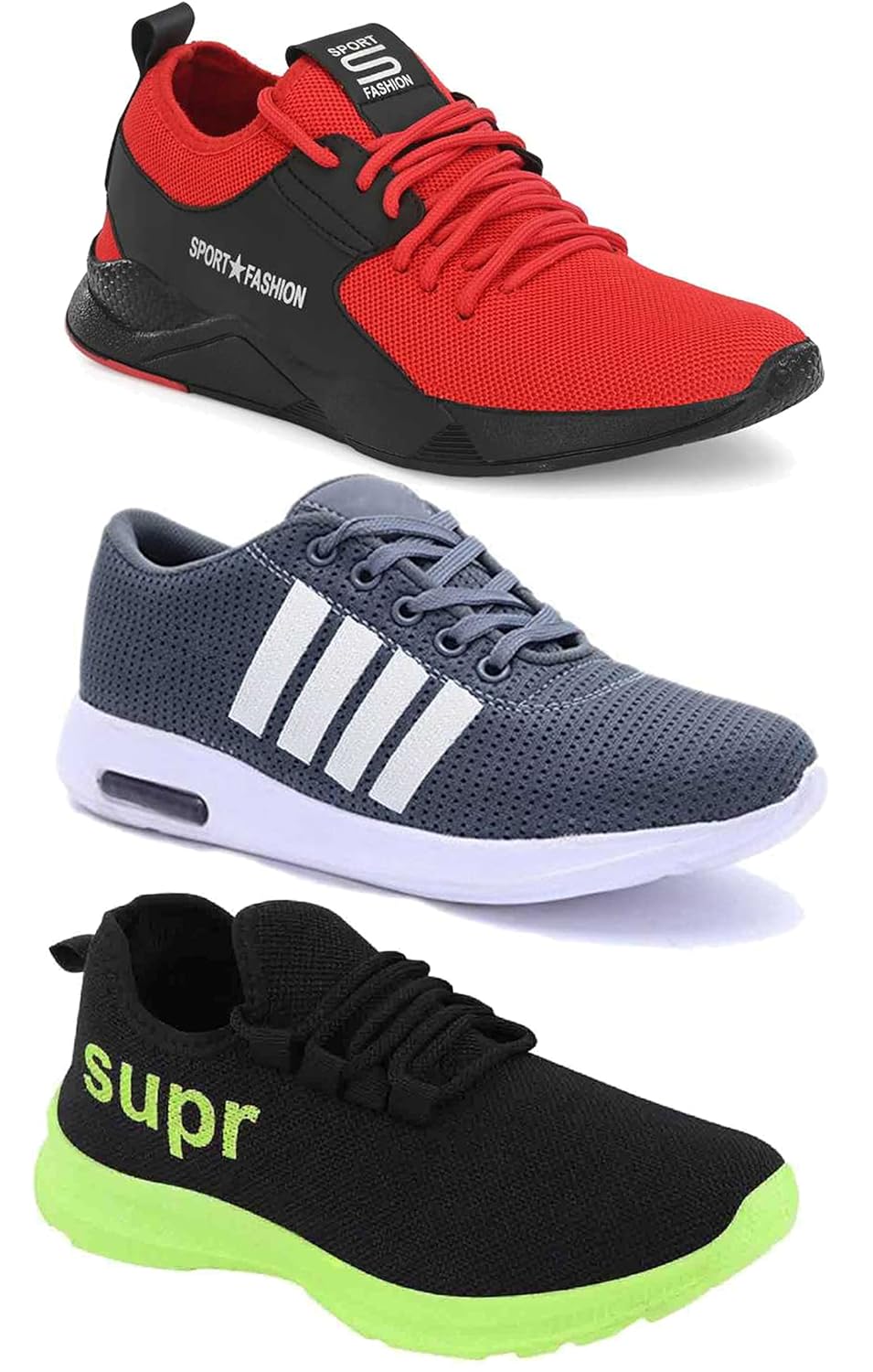Cogs Combo Pack of 3 Multicolor Sports Running Shoes for Men's