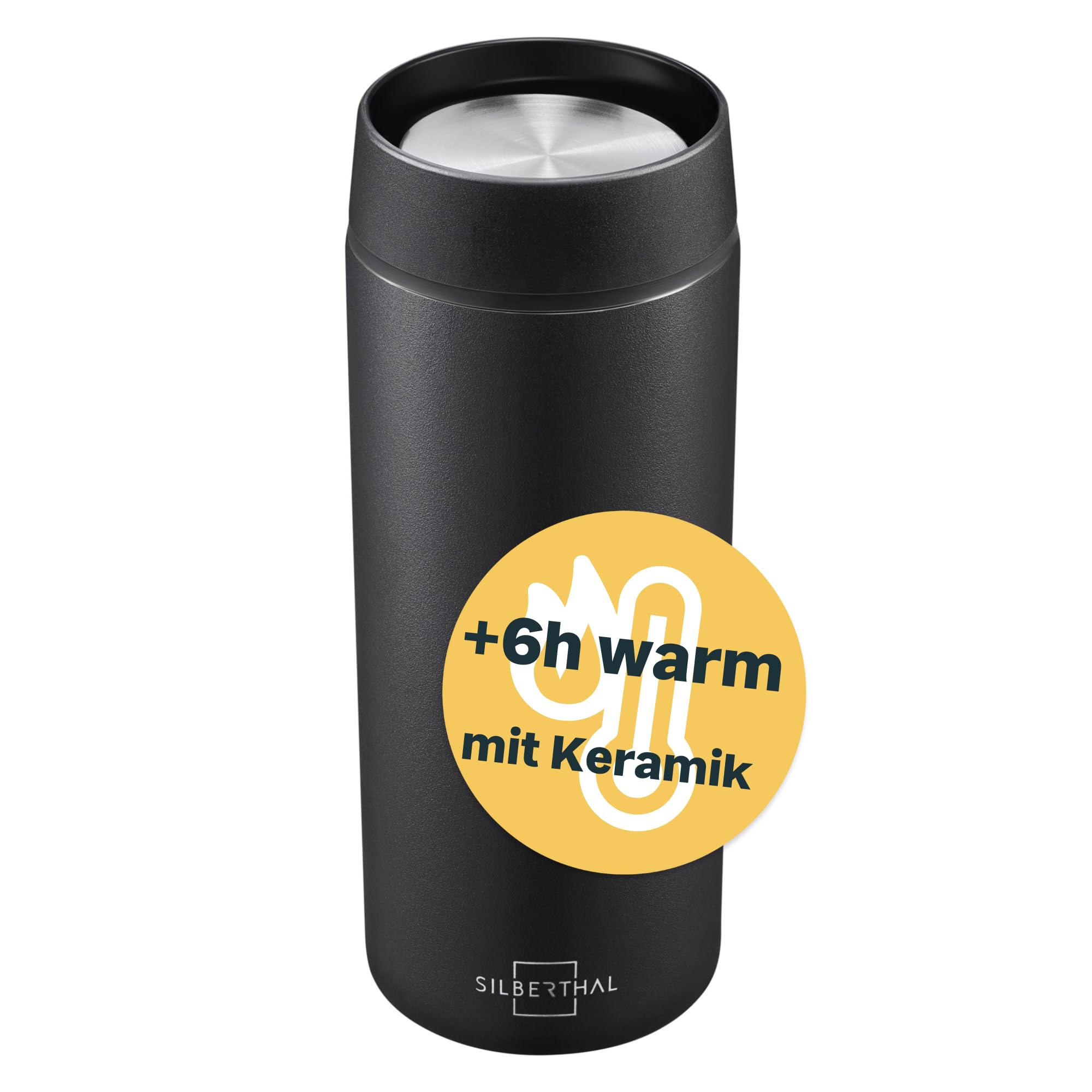 Thermo mug 350ml stainless steel - leak-proof coffee mug to go with ceramic - Thermo mug ceramic - Coffee cup in black - Up to 6h warm and 12h cold