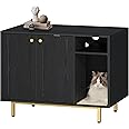 Hzuaneri Cat Litter Box Enclosure, Hidden Litter Box Furniture, Wooden Pet House Side End Table, Storage Cabinet Bench for Living Room, Bedroom, 31.5 x 19.7 x 23.9 inches, Black and Gold CB01504G