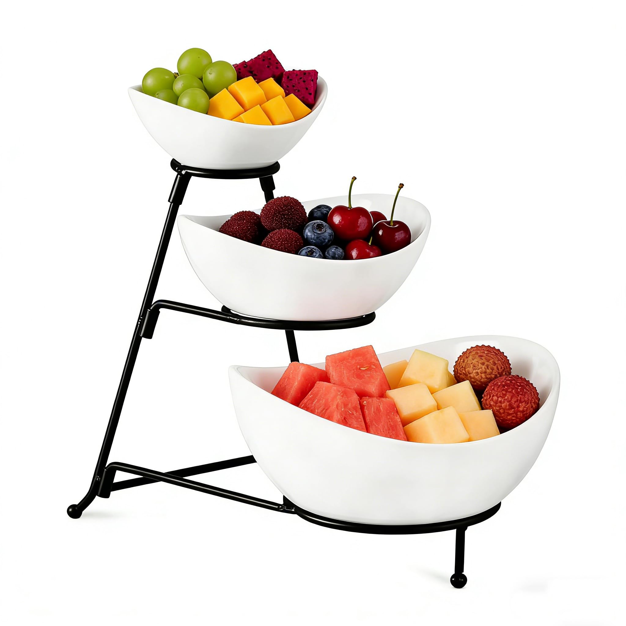 Gomakren 3 Tiered Oval Serving Bowl With Collapsible Metal Rack, Chip ...
