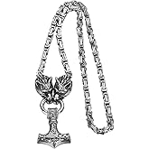 OIDEA Viking Mjolnir Necklace for Men with Wolf Head King Chain, Stainless Steel Viking Amulet Thors Hammer Necklace Pendant Norse Pagan Jewelry