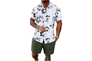 GORGLITTER Men's Vacation Beach Outfits 2 Piece Shorts Set Floral Hawaiian Button Down Shirt and Shorts