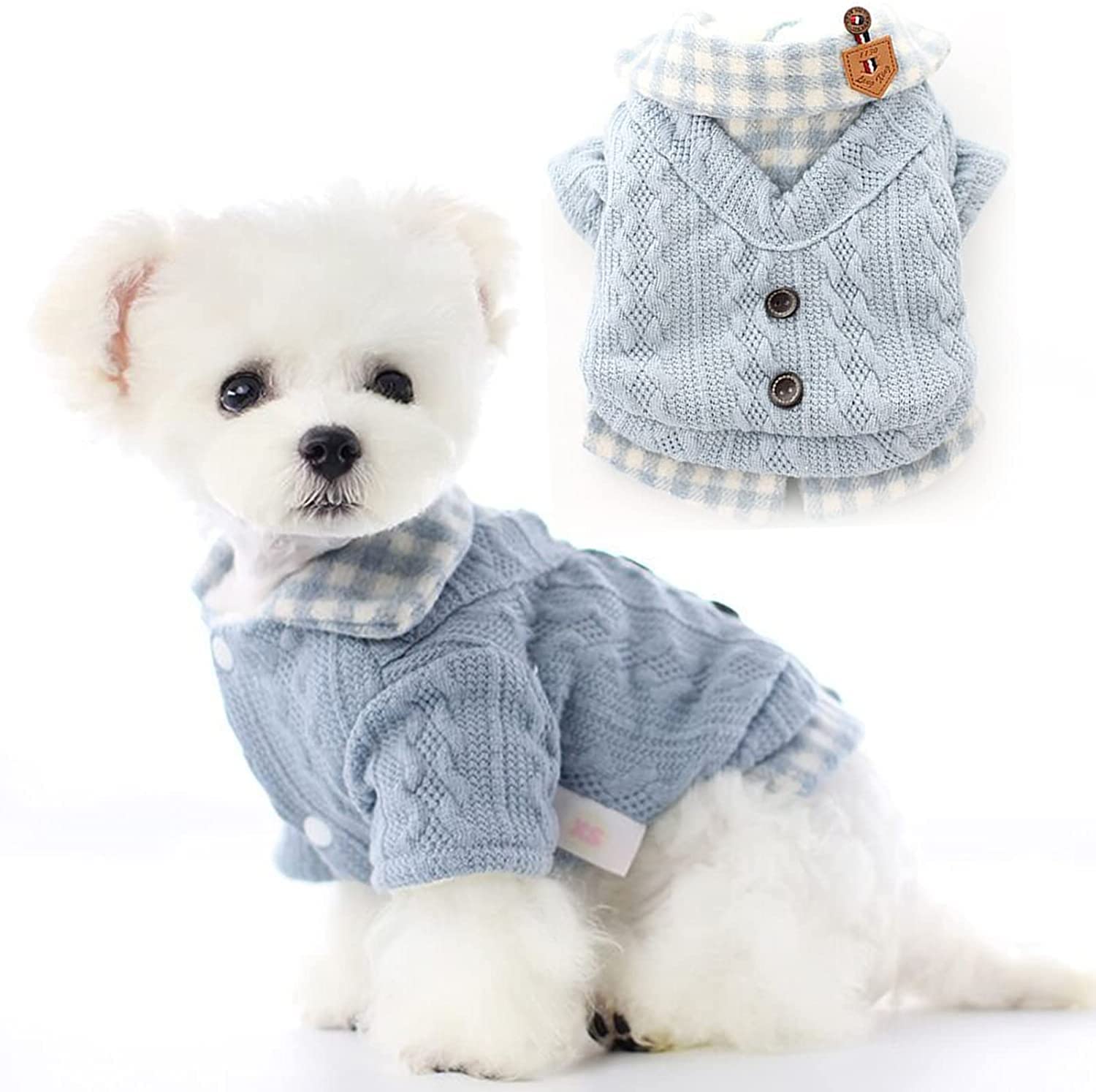 Pet Dog Sweater Cats Dog Winter Warm Thick Sweater Cat Sweater Pet Coat Puppy Cat Sleeves Clothes Costume Apparel For Kittens Small Medium Dogs Bichon Blue (M)
