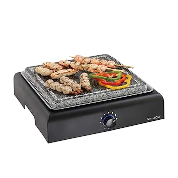 Elektrogrill mit Granitplatte Tischgrill Grillplatte Steingrill (Grillfläche 25 cm, Heißer Stein, Thermostat, Elektrischer Gr